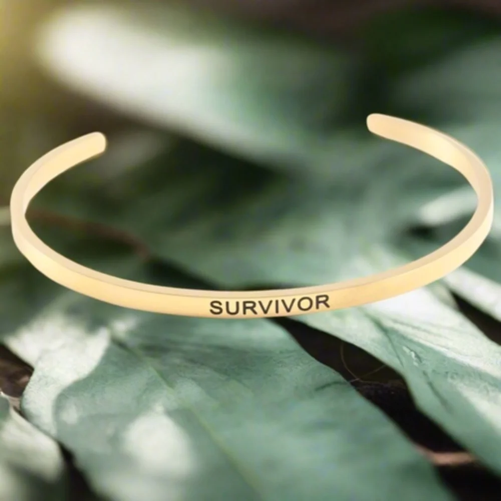 Womens Stainless Steel Gold Tone Survivor Bracelet Inspirational‎ Symbolic - Picture 2 of 7